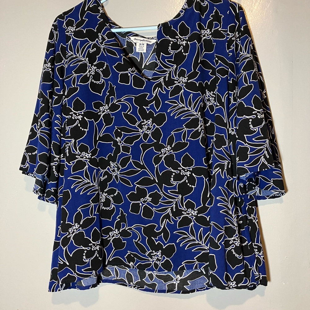 Tommy Bahama Black and Blue Floral Blouse